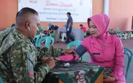 Sambut HUT Persit KCK, Brigif 13 Galuh Rahayu Gelar Kegiatan Donor Darah Bersama