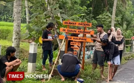 Permudah Akses dan Identifikasi Wilayah, KSM Unisma Malang Pasang Plang Batas Dusun
