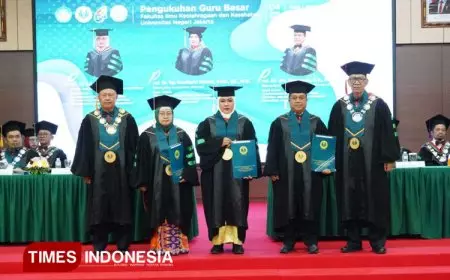 UNJ Kukuhkan Guru Besar Bidang Ilmu Pembelajaran Permainan Modifikasi, Komunikasi Olahraga, dan Pendidikan Luar Kelas dari FIKK