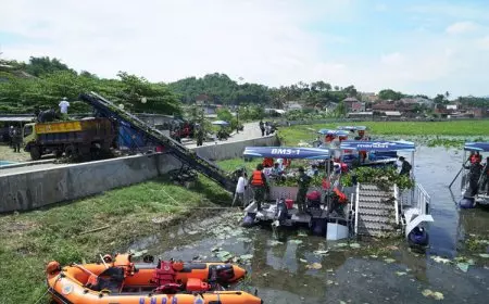 Ratusan Prajurit TNI AD Bersihkan Gulma di Situ Bagendit Garut