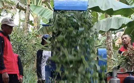 Disnak Keswan -TNI Bantu Warga Lebakharjo Kabupaten Malang Olah Pakan Ternak