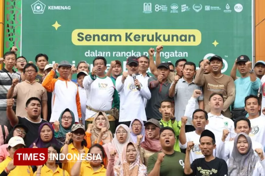 Senam Kerukunan HAB ke-80 Kemenag, UIN SATU Tulungagung Perkuat Moderasi Beragama Bersama FKUB